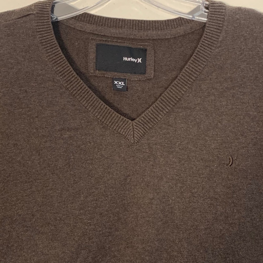 Hurley XXL Sweater Brown‎ V-Neck 100% Cotton Long Sleeve Pullover ME02TRS